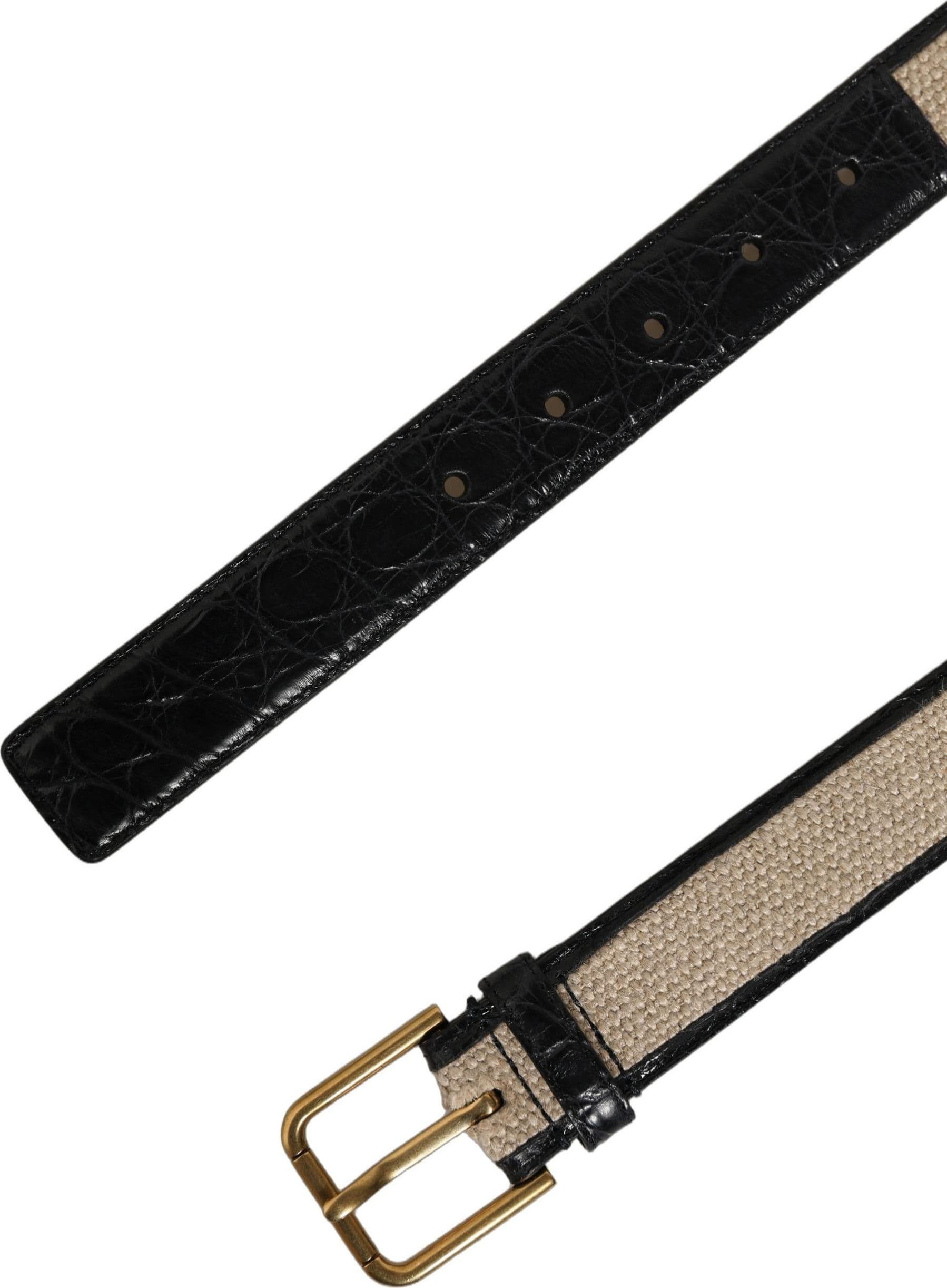 Dolce & Gabbana Beige Black Woven Leather Metal Buckle Belt - 8