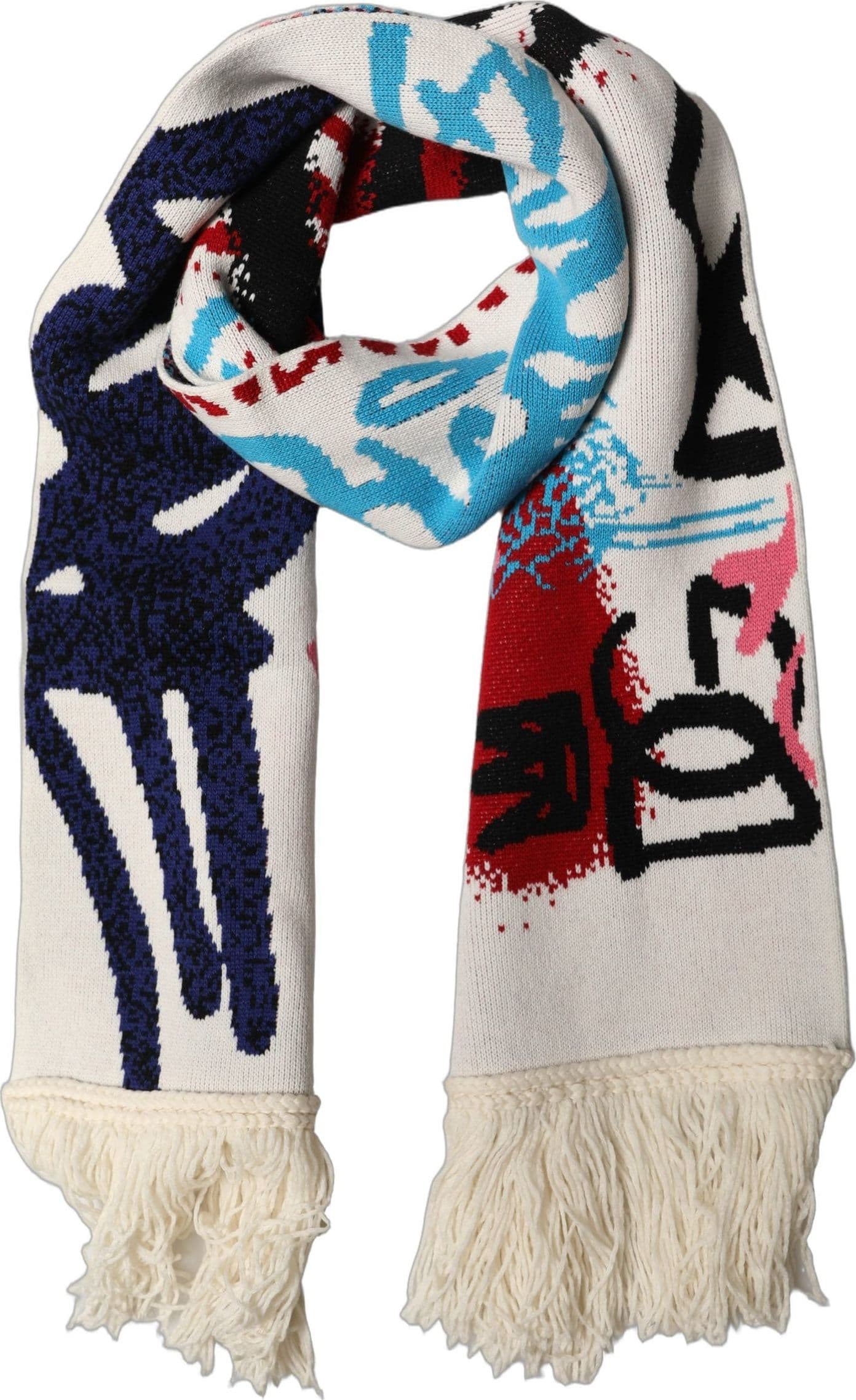 Dolce & Gabbana White Graphic Cashmere Fringed Shawl Scarf - 2