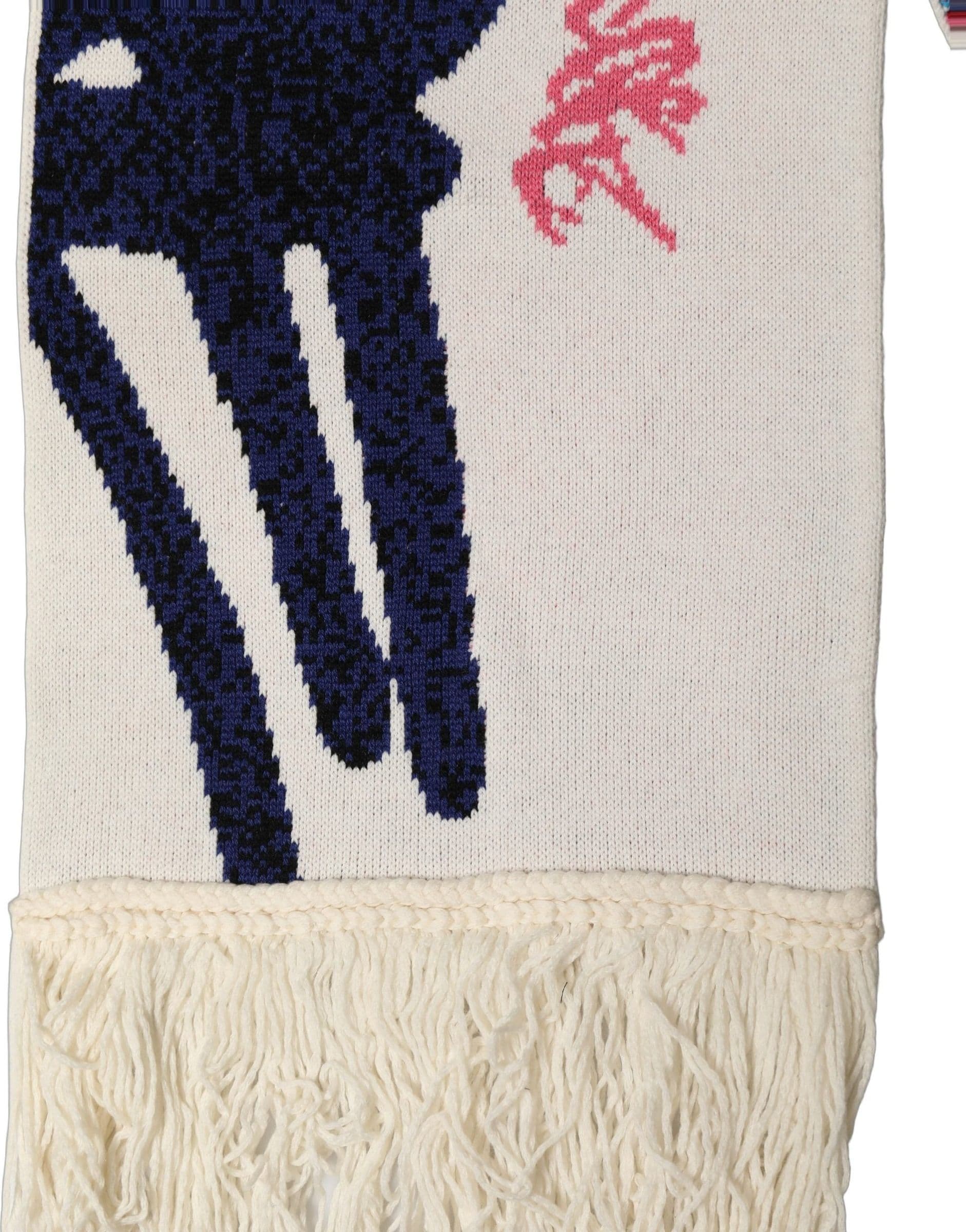 Dolce & Gabbana White Graphic Cashmere Fringed Shawl Scarf - 4