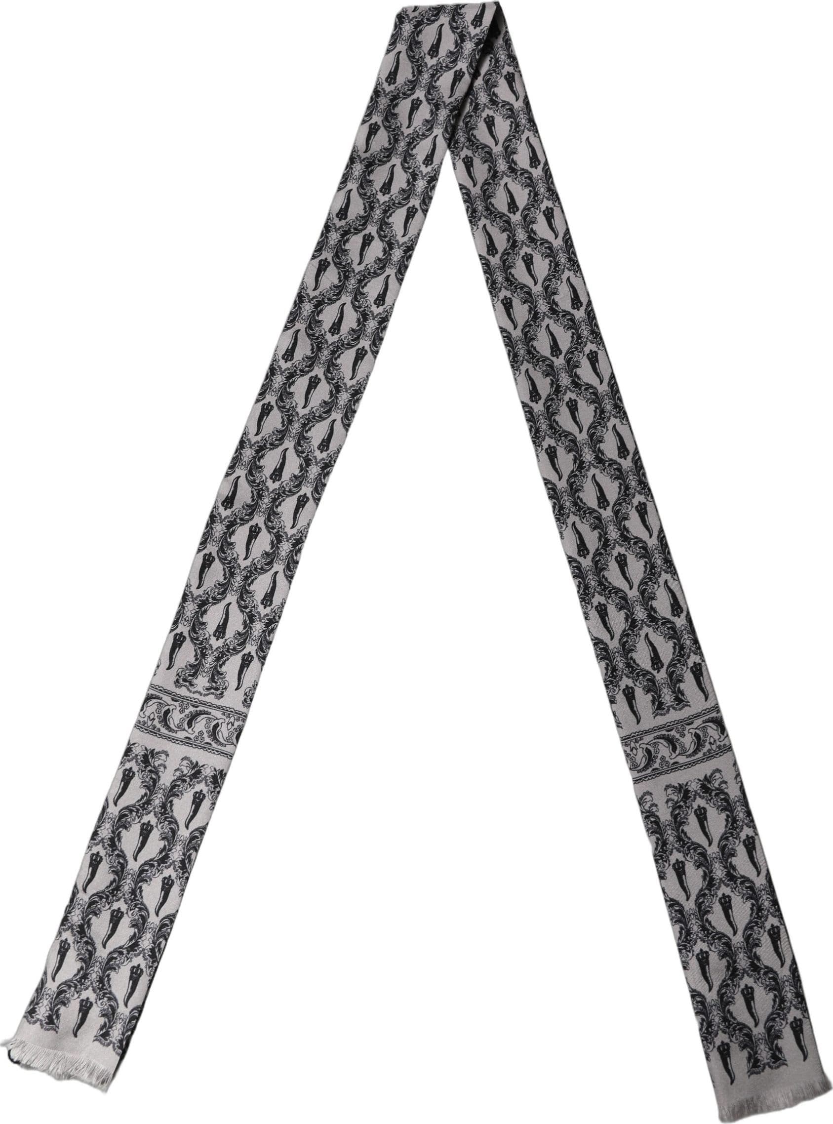 Dolce & Gabbana Gray Baroque Silk Fringed Skinny Foulard Scarf - 4