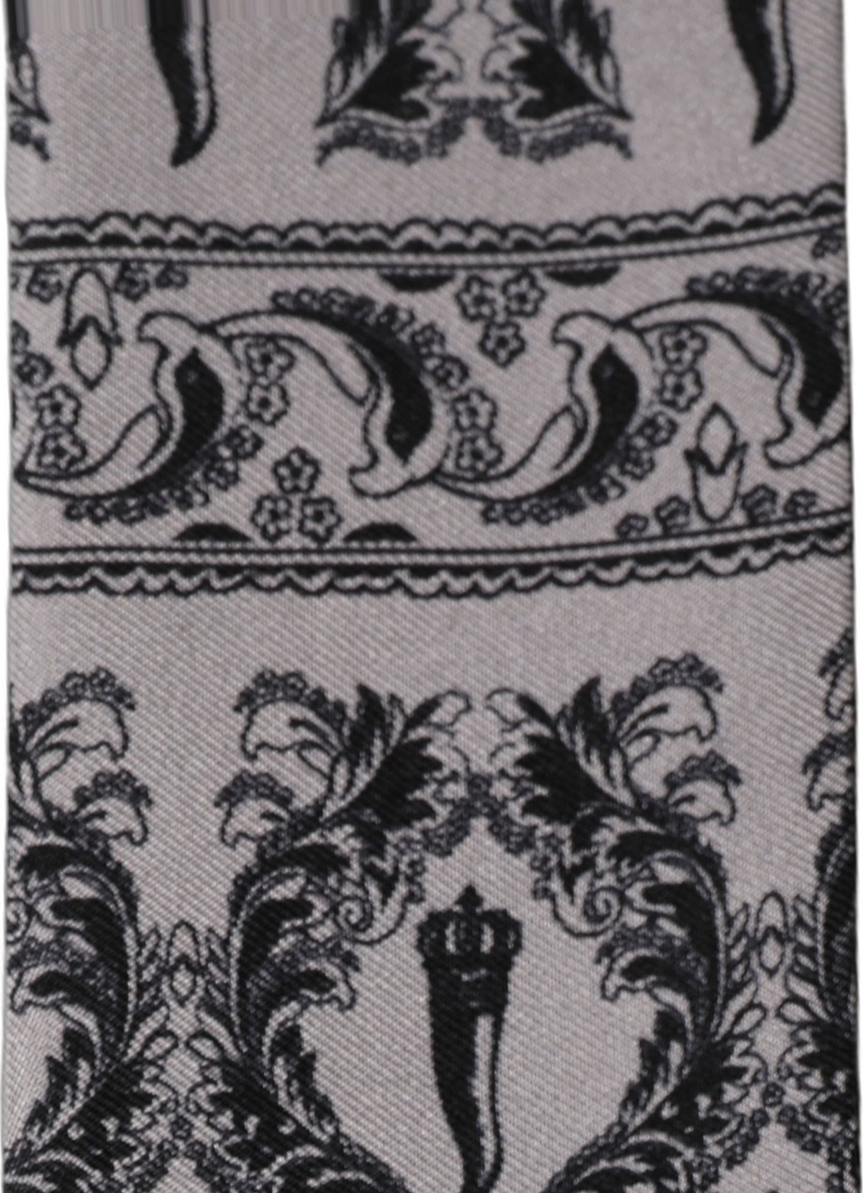 Dolce & Gabbana Gray Baroque Silk Fringed Skinny Foulard Scarf - 5