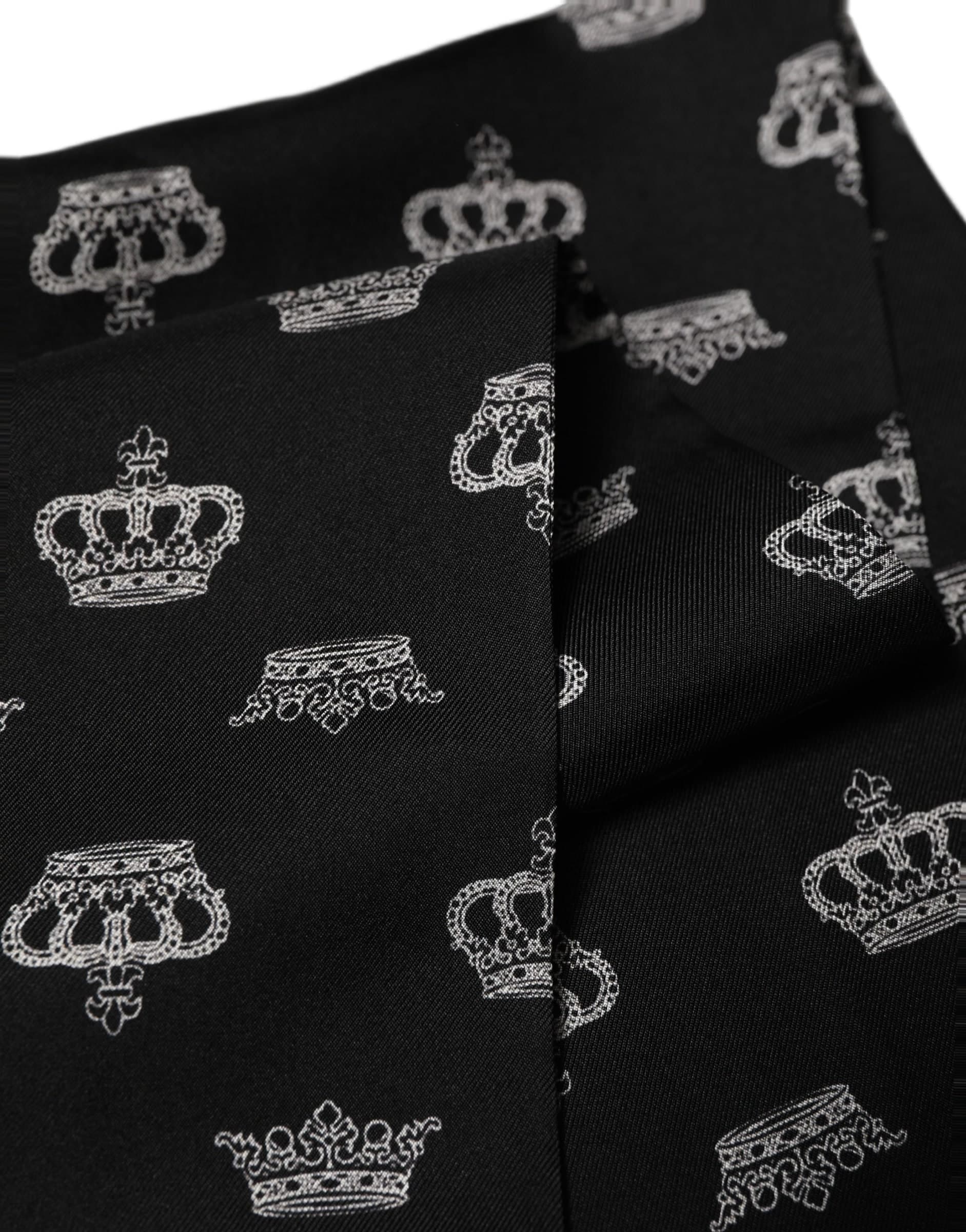 Dolce & Gabbana Black Silk Crown Fringed Neck Shawl Scarf - 6