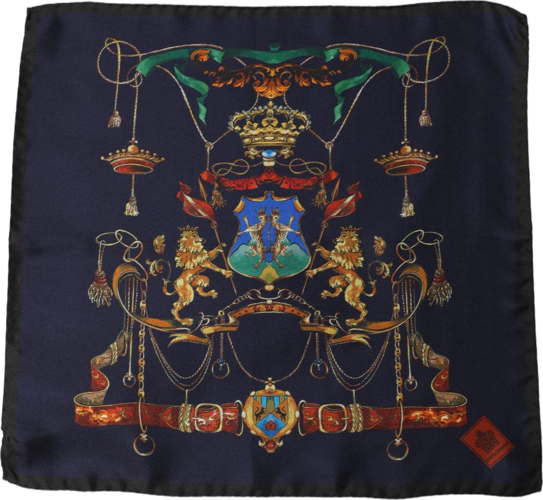 Dolce & Gabbana Navy Blue Heraldic Silk Square Foulard Scarf - 3