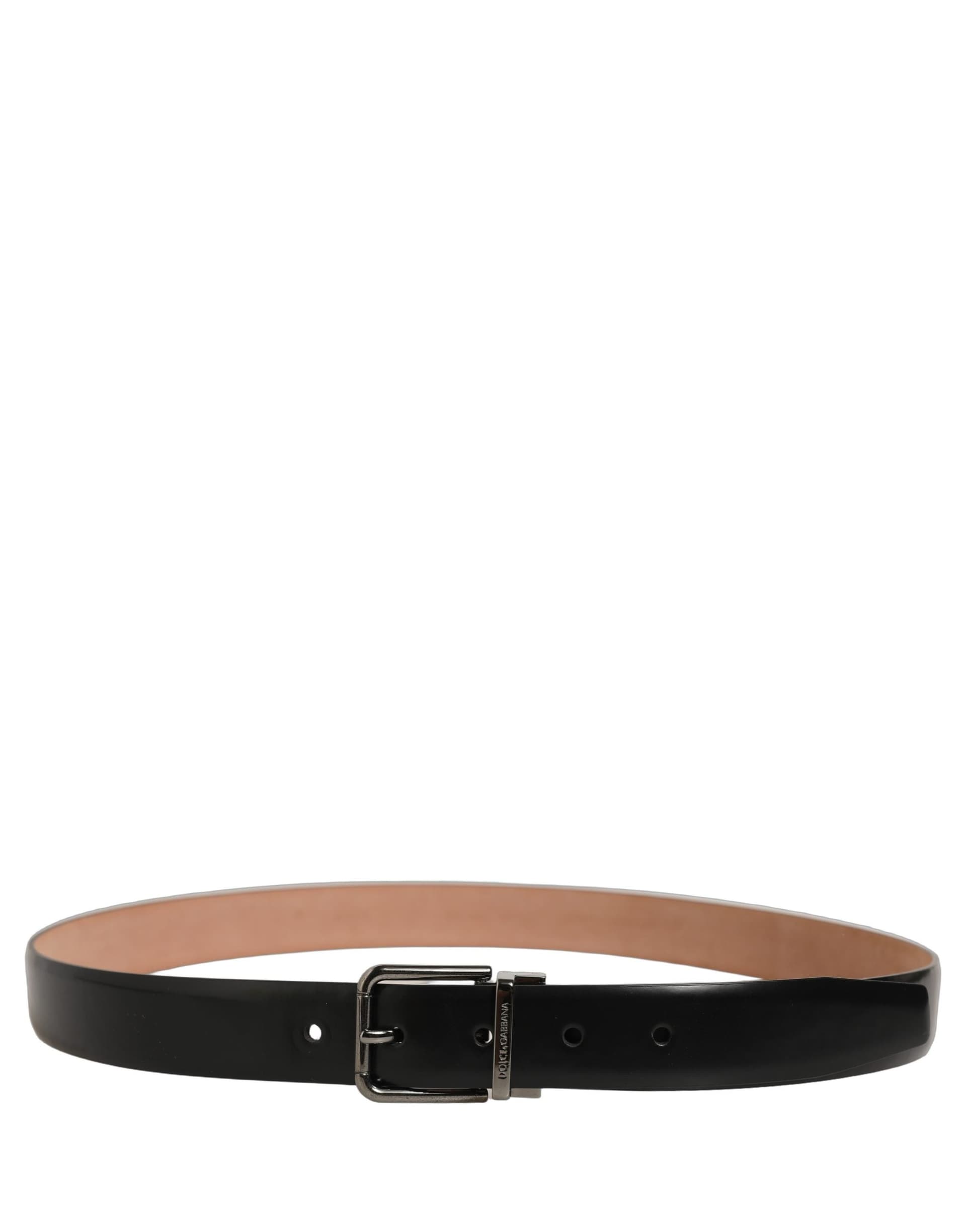 Dolce & Gabbana Black Calf Leather Silver Metal Buckle Belt - 2