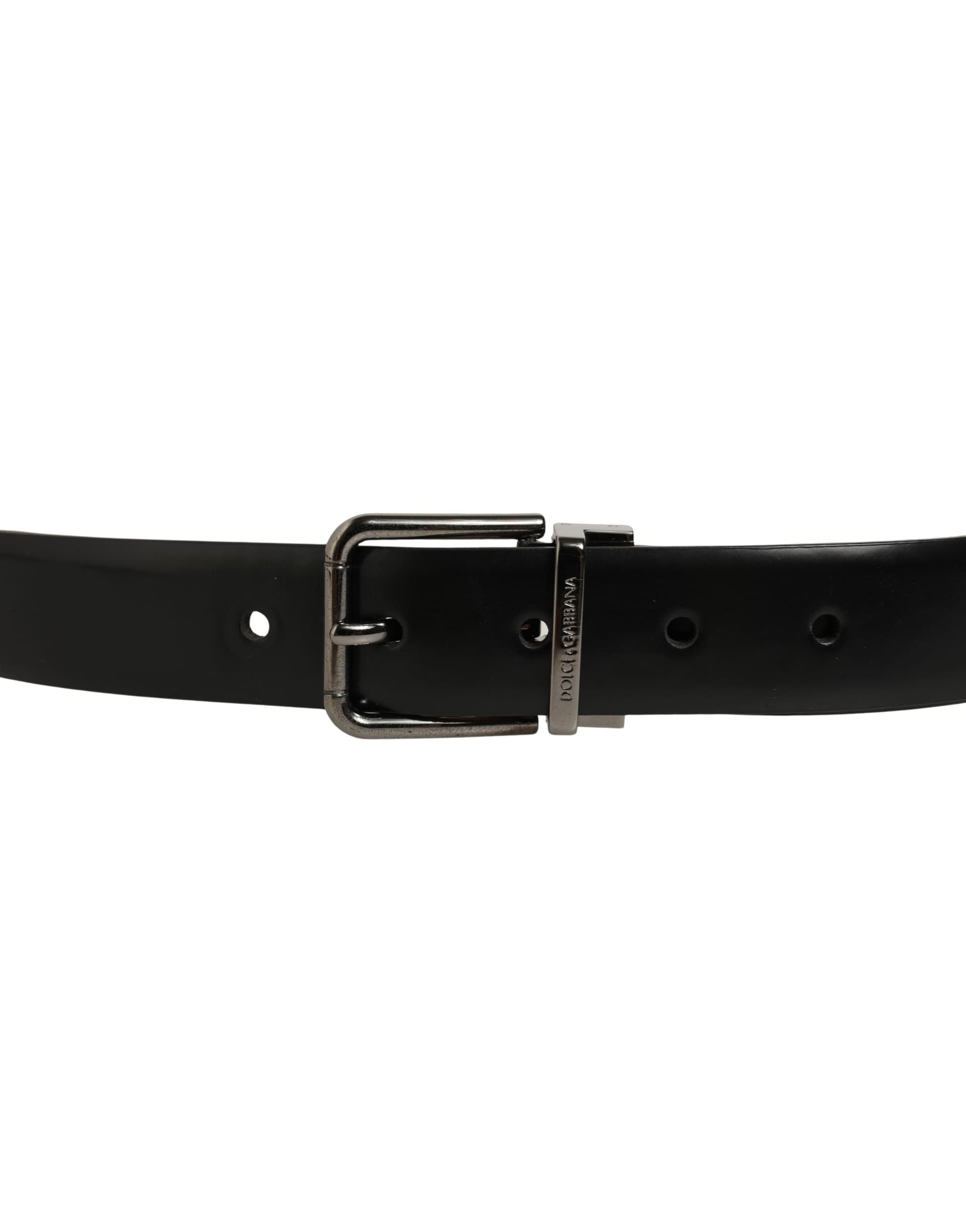 Dolce & Gabbana Black Calf Leather Silver Metal Buckle Belt - 3