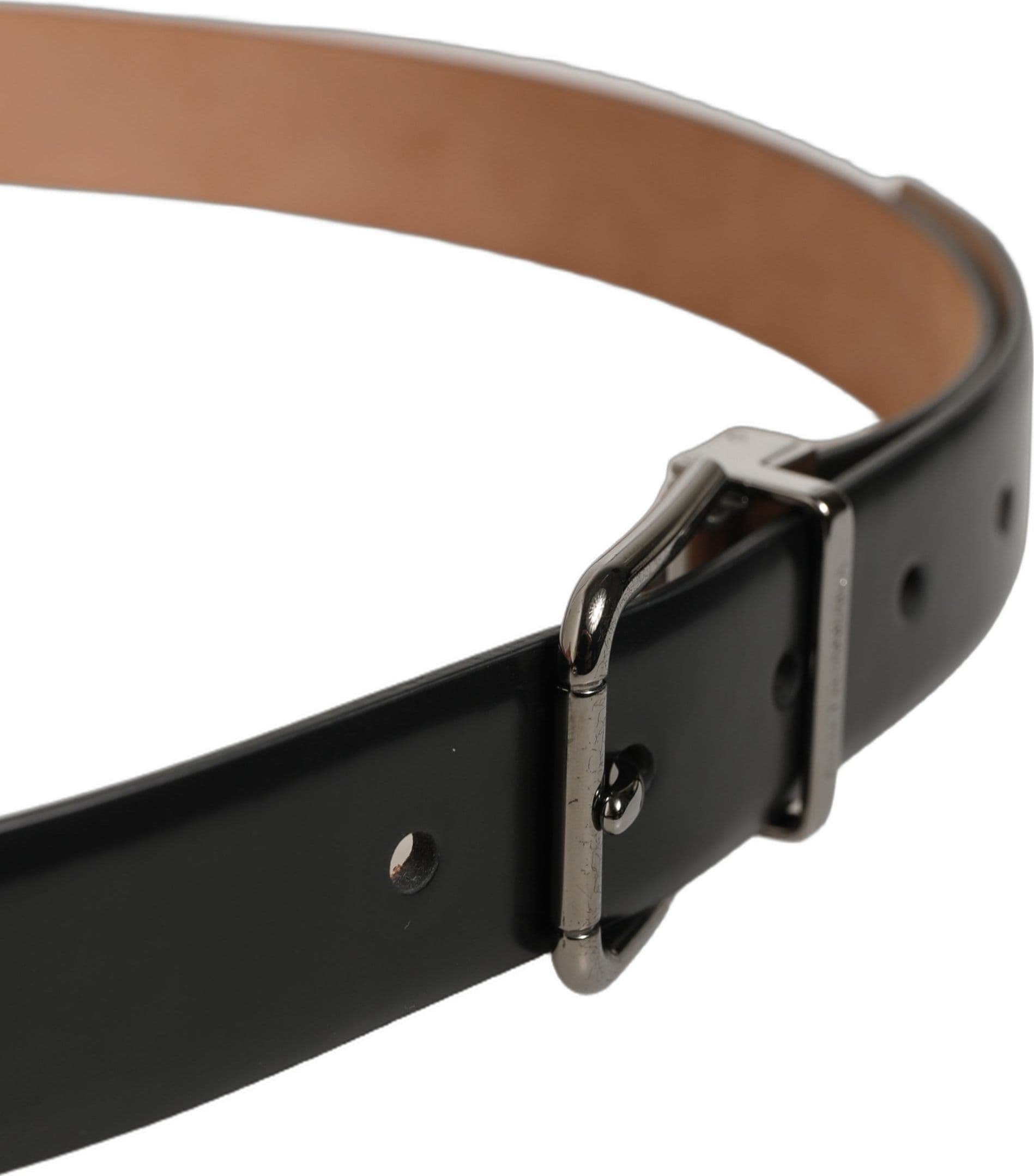 Dolce & Gabbana Black Calf Leather Silver Metal Buckle Belt - 4