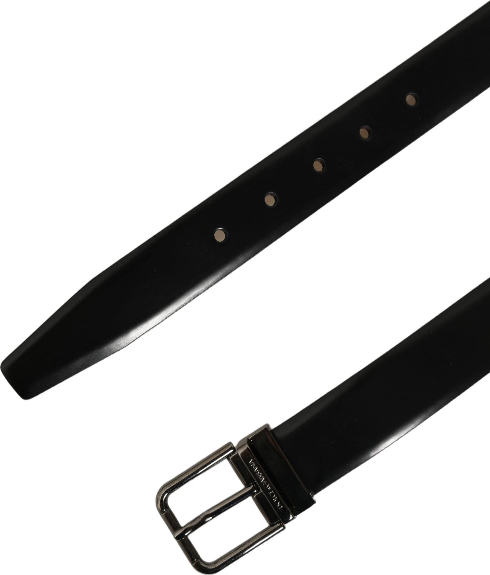 Dolce & Gabbana Black Calf Leather Silver Metal Buckle Belt - 7