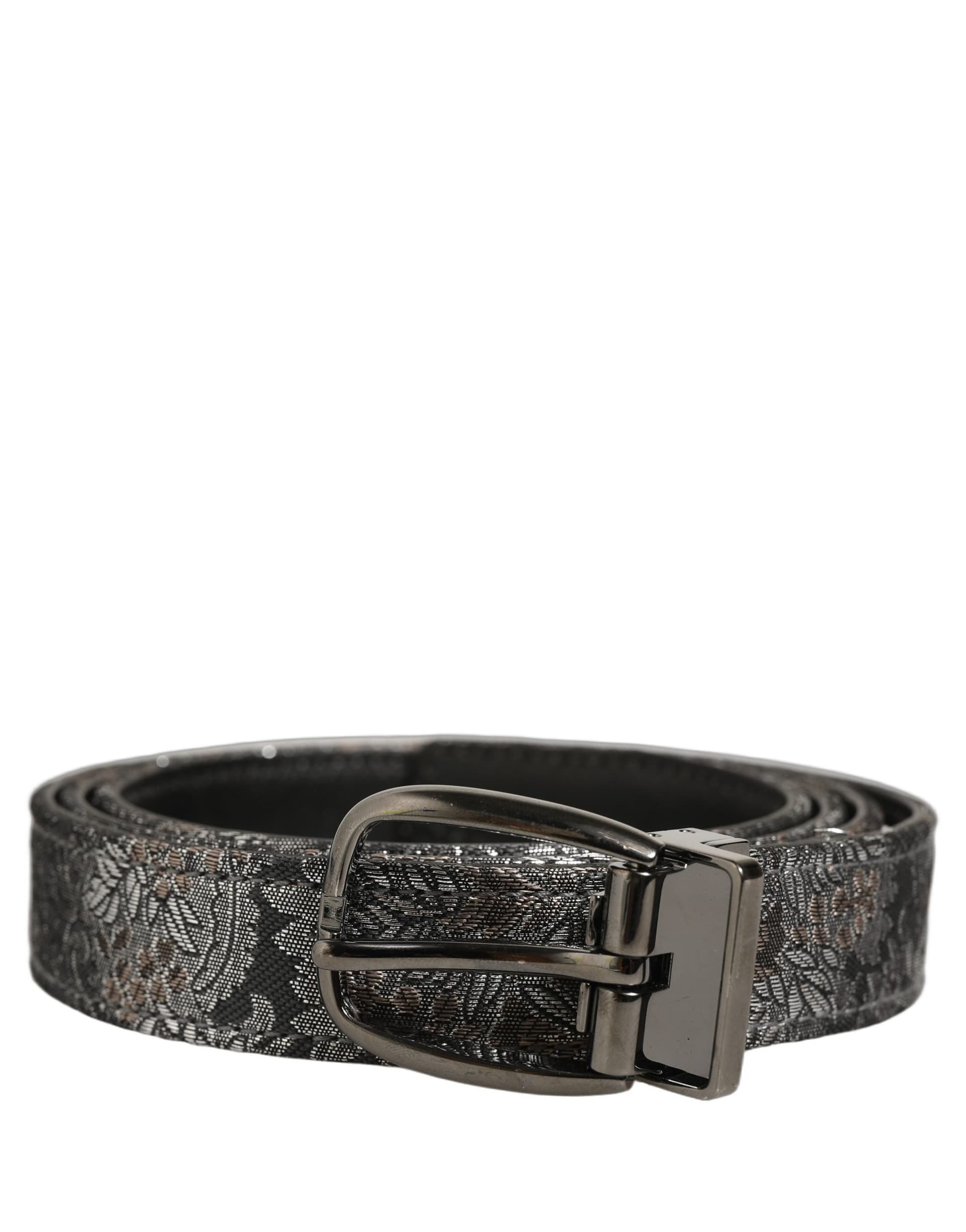 Dolce & Gabbana Silver Black Floral Jacquard Metal Buckle Belt - 2