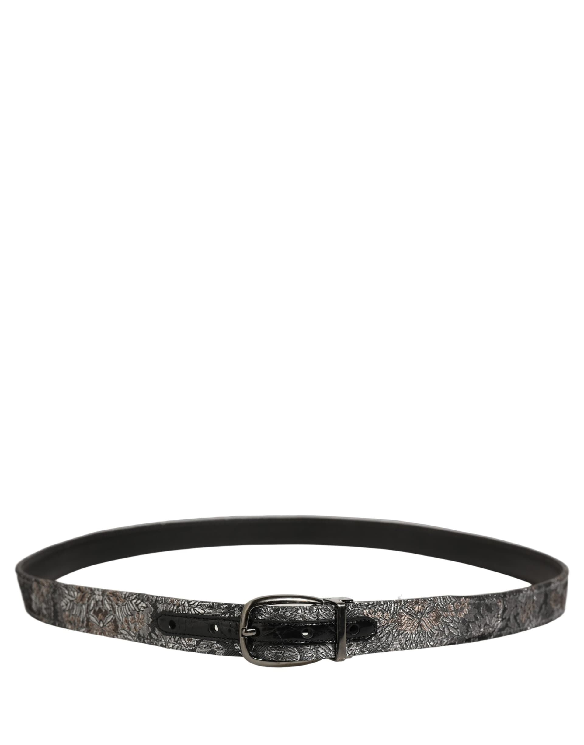 Dolce & Gabbana Silver Black Floral Jacquard Metal Buckle Belt - 3