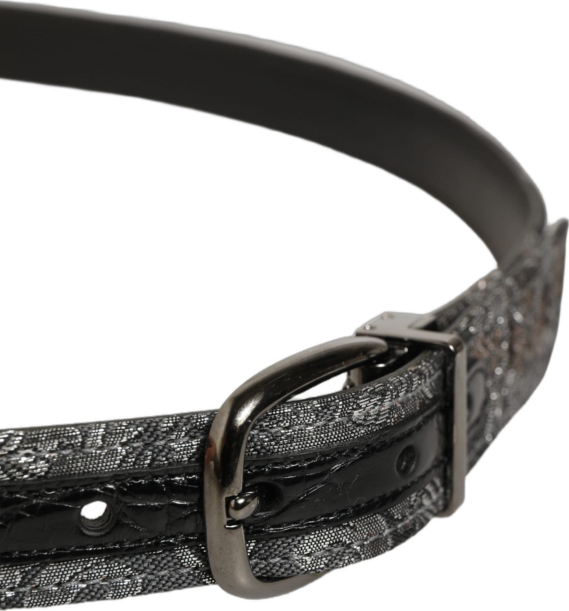 Dolce & Gabbana Silver Black Floral Jacquard Metal Buckle Belt - 4