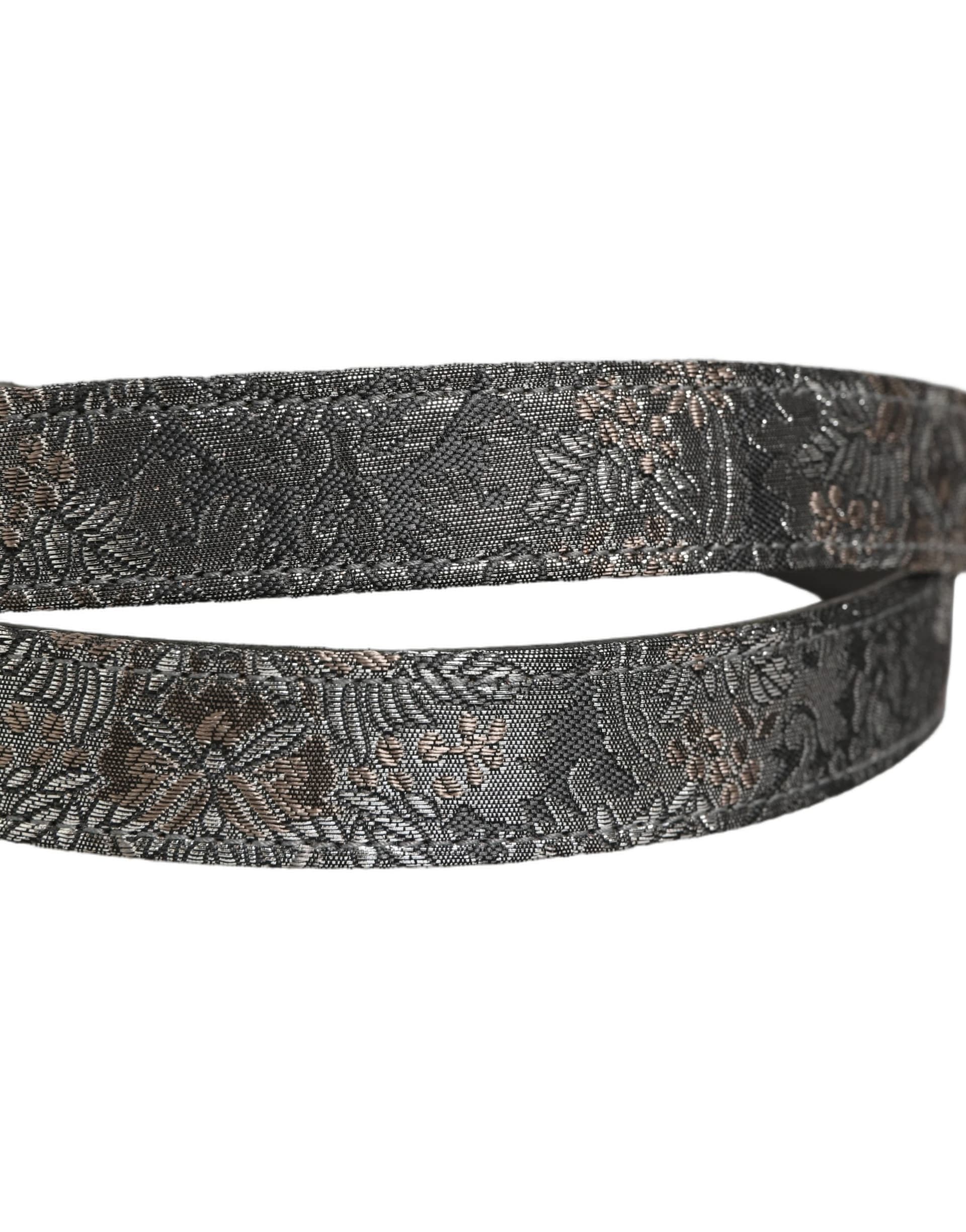Dolce & Gabbana Silver Black Floral Jacquard Metal Buckle Belt - 5