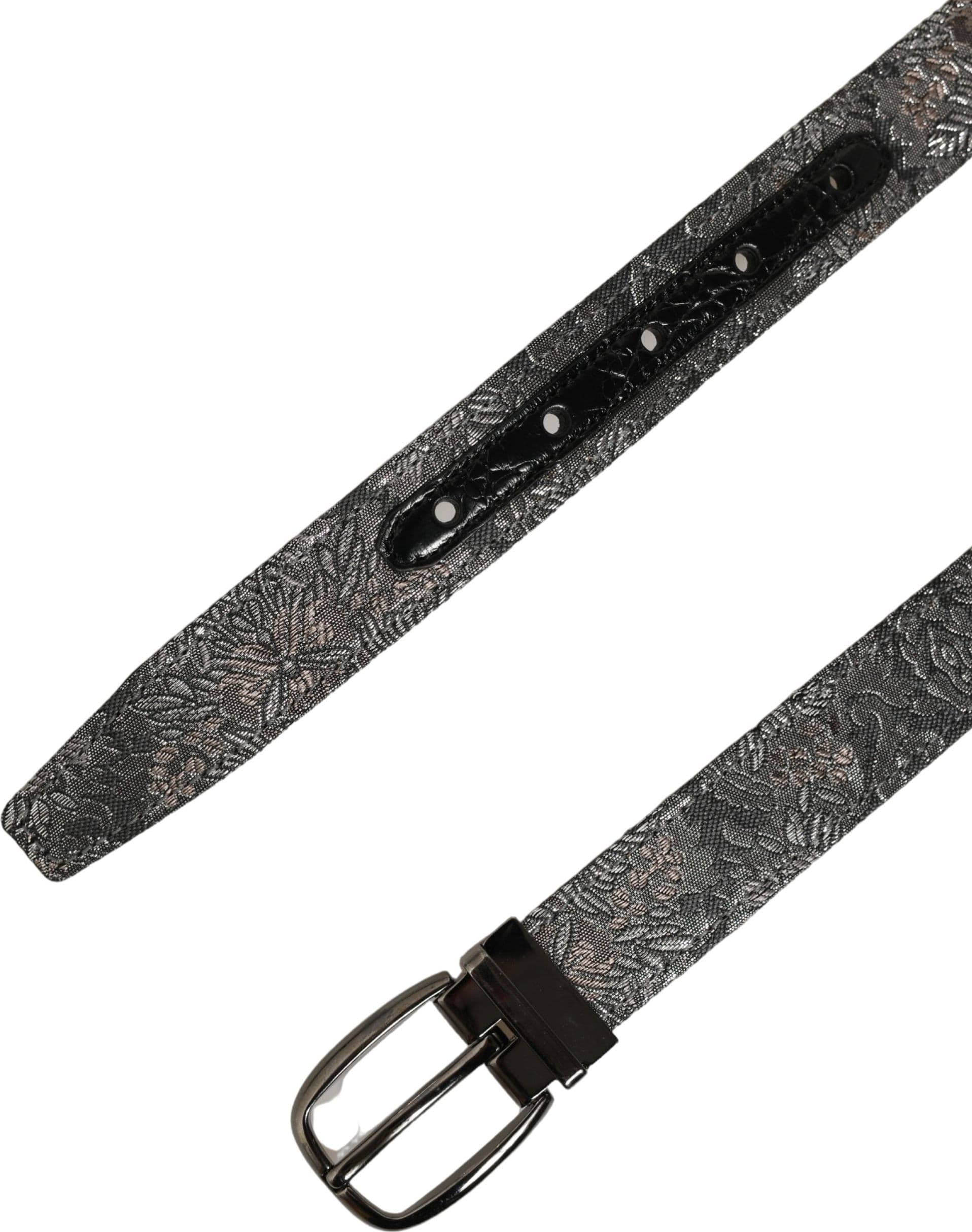 Dolce & Gabbana Silver Black Floral Jacquard Metal Buckle Belt - 7