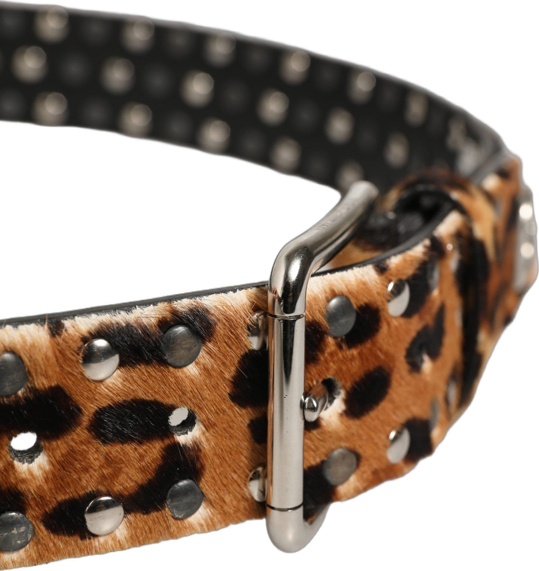 Dolce & Gabbana Brown Leopard Calf Hair Studs Metal Buckle Belt - 7