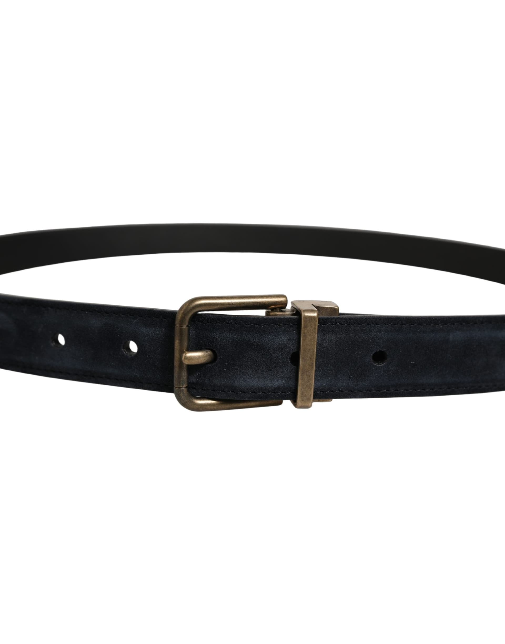 Dolce & Gabbana Men Black Leather Gold Tone Metal Buckle Belt - 3
