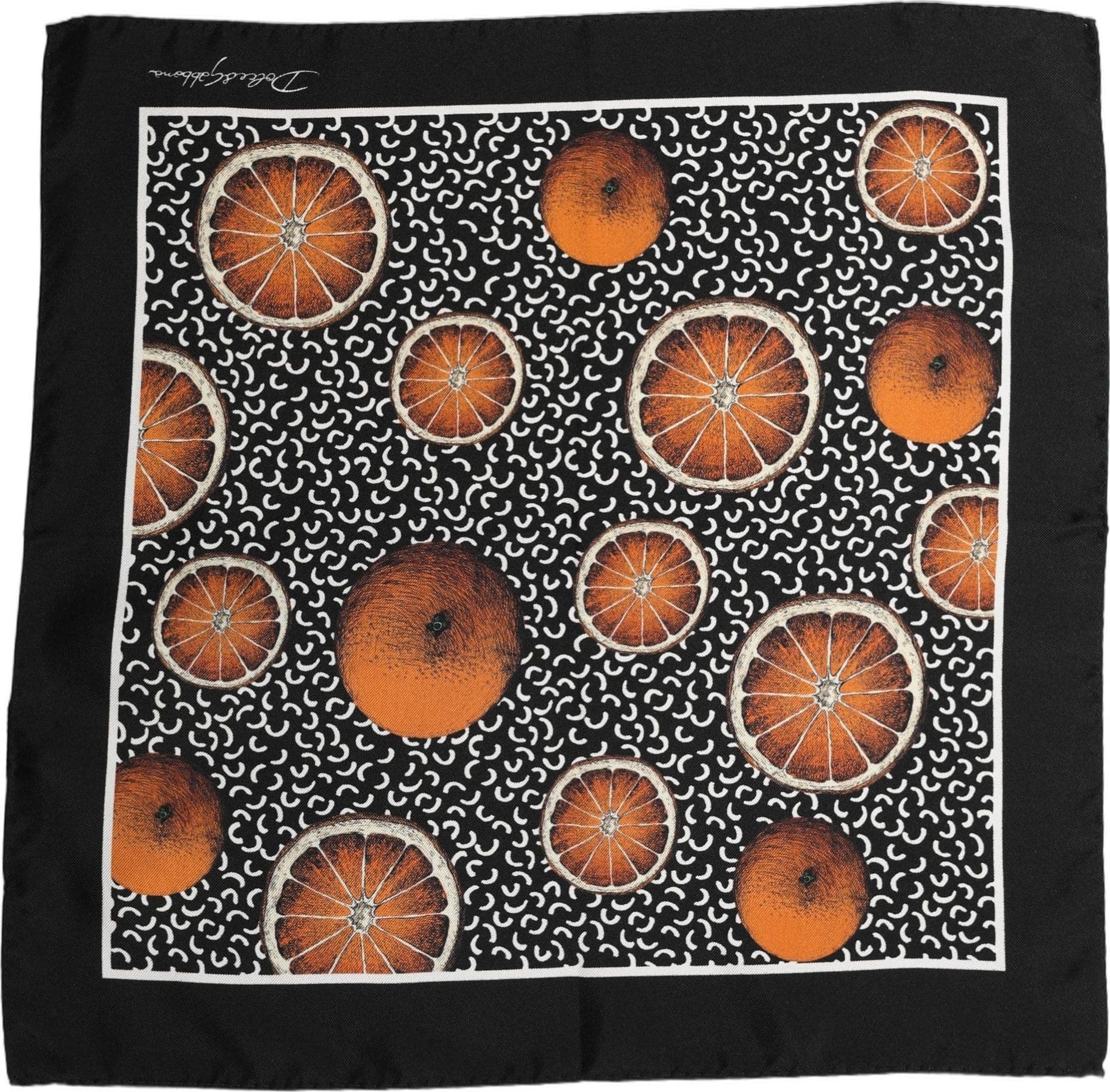 Dolce & Gabbana Black Silk Orange Pocket Square Foulard Scarf - 3