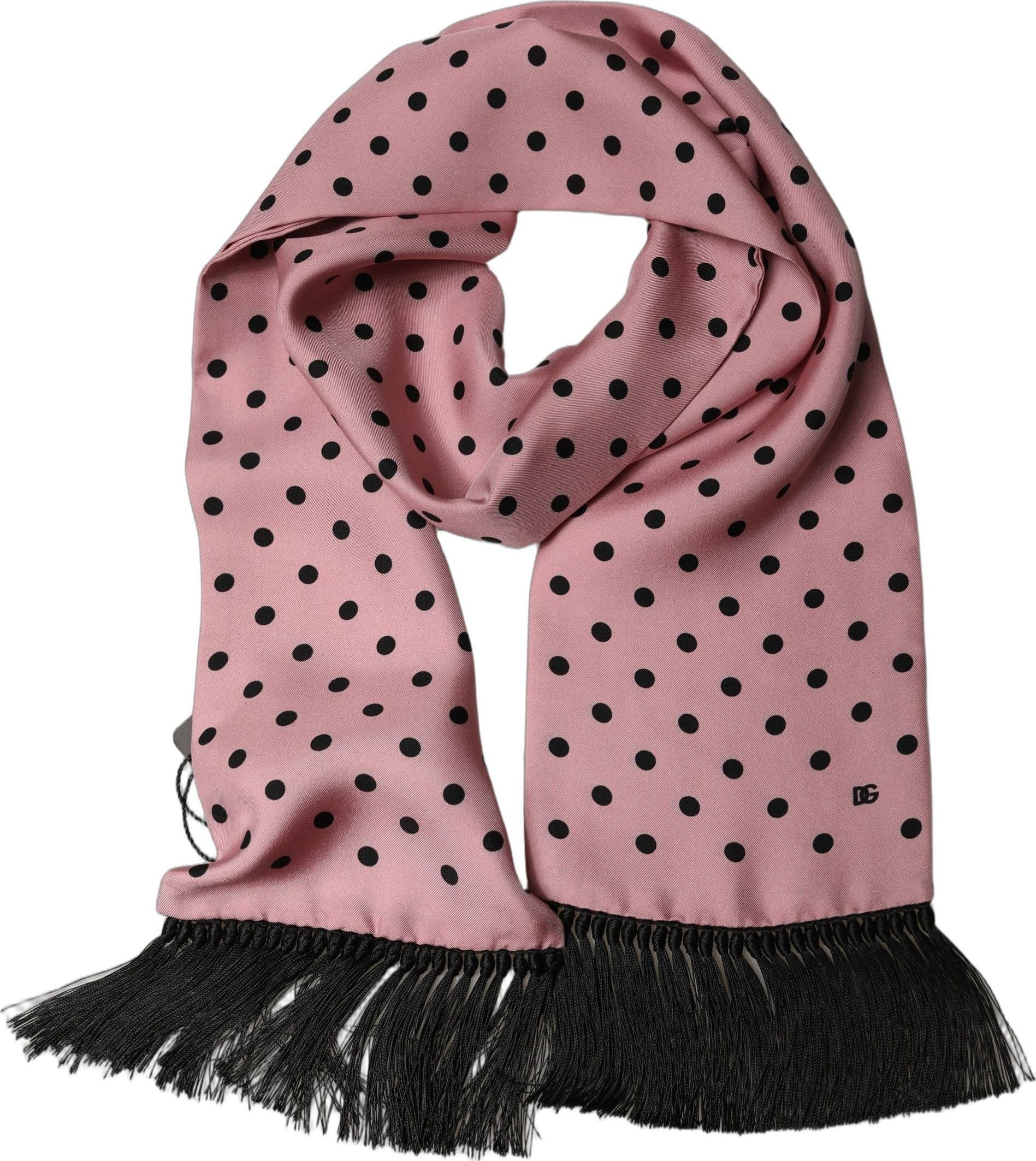 Dolce & Gabbana Pink Polka Dot Silk Fringed Lace Stole Scarf - 2