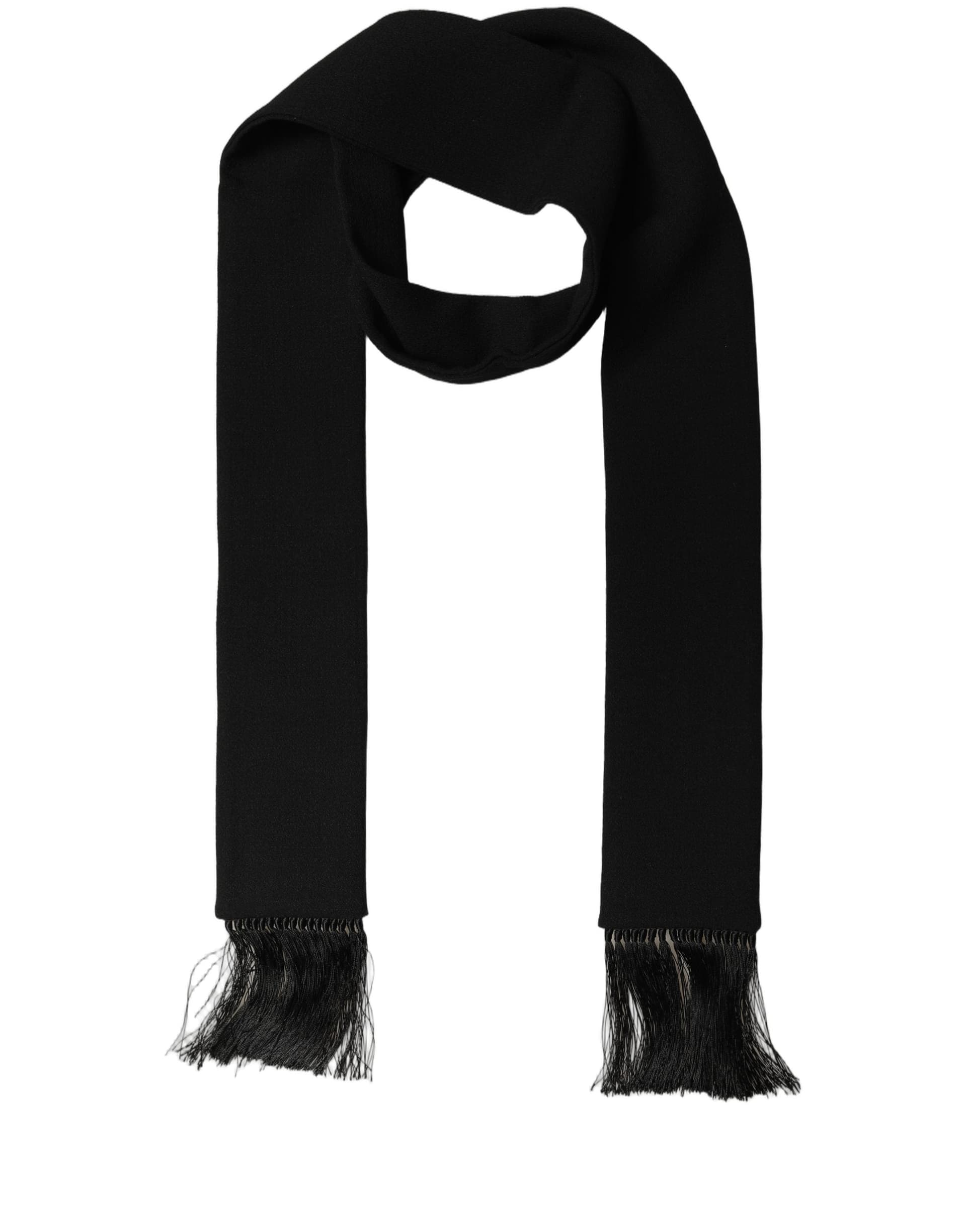 Dolce & Gabbana Men Black Wool Knitted Fringed Foulard Scarf - 2