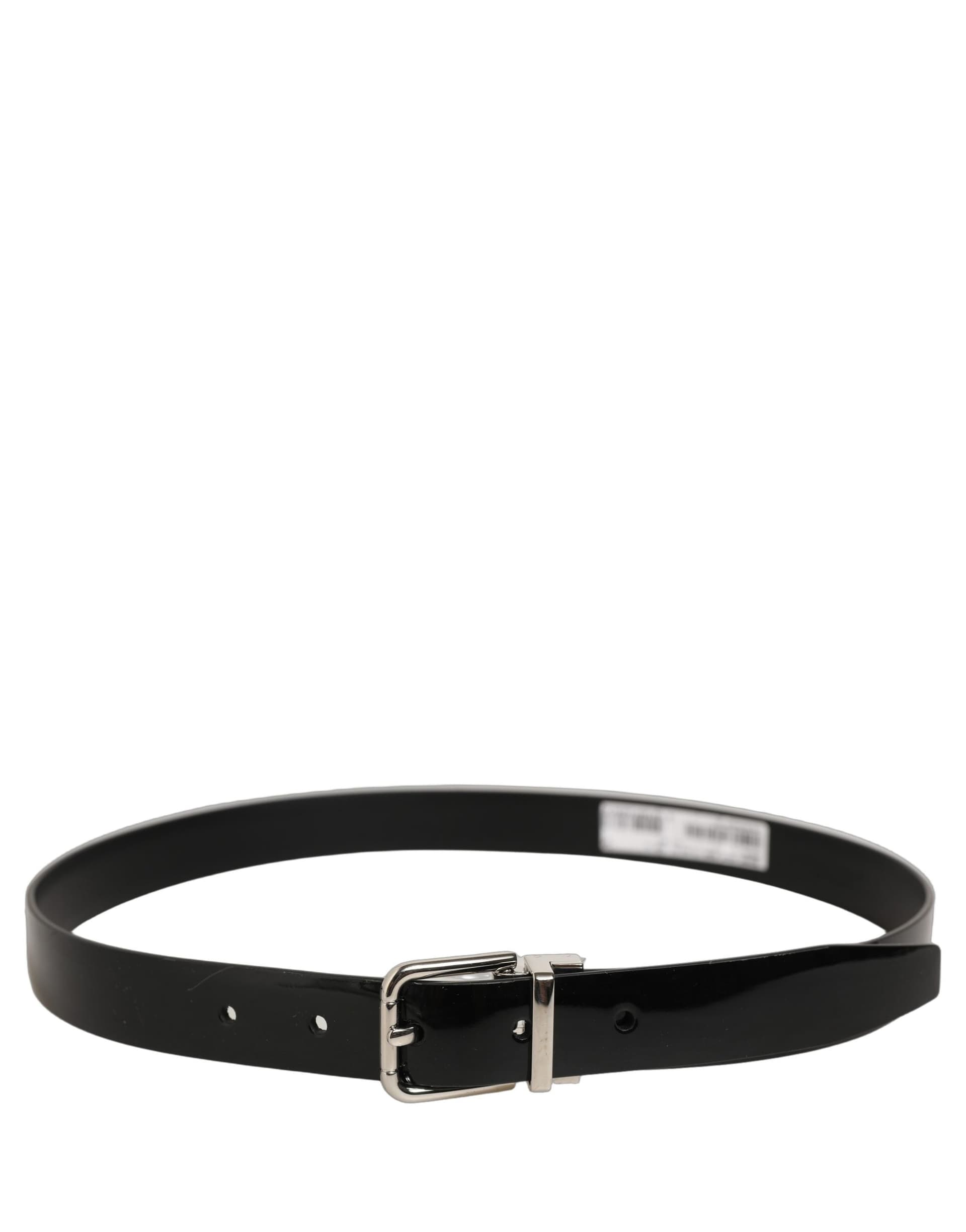 Dolce & Gabbana Black Classic Leather Silver Tone Buckle Belt - 2