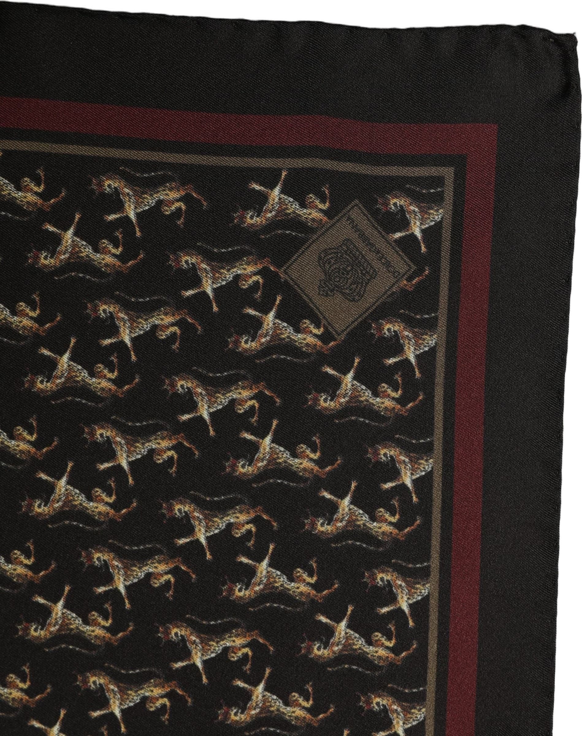 Dolce & Gabbana Black Horse Silk Pocket Square Foulard Scarf - 4