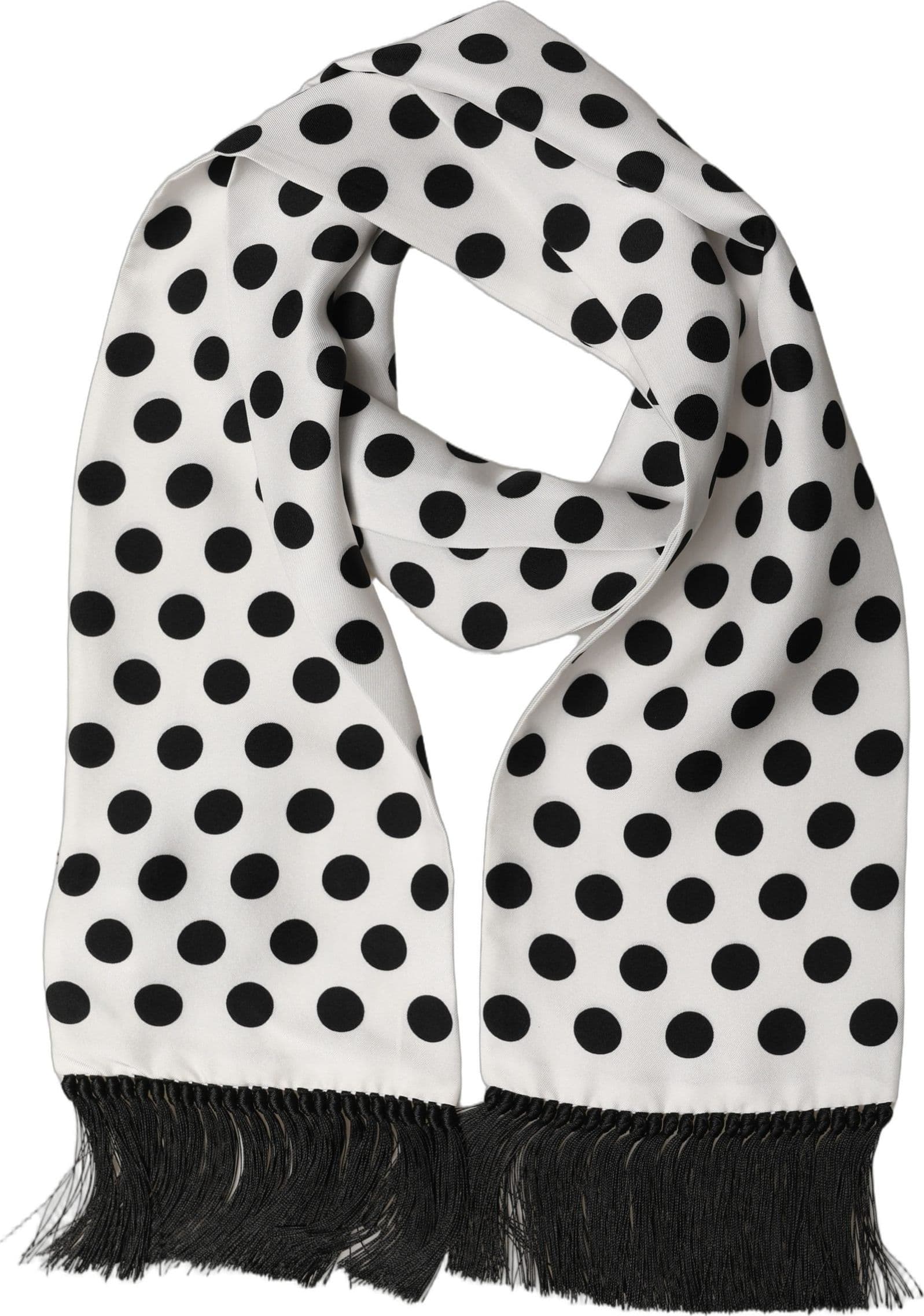 Dolce & Gabbana Black White Polka Dot Fringed Lace Stole Scarf - 2