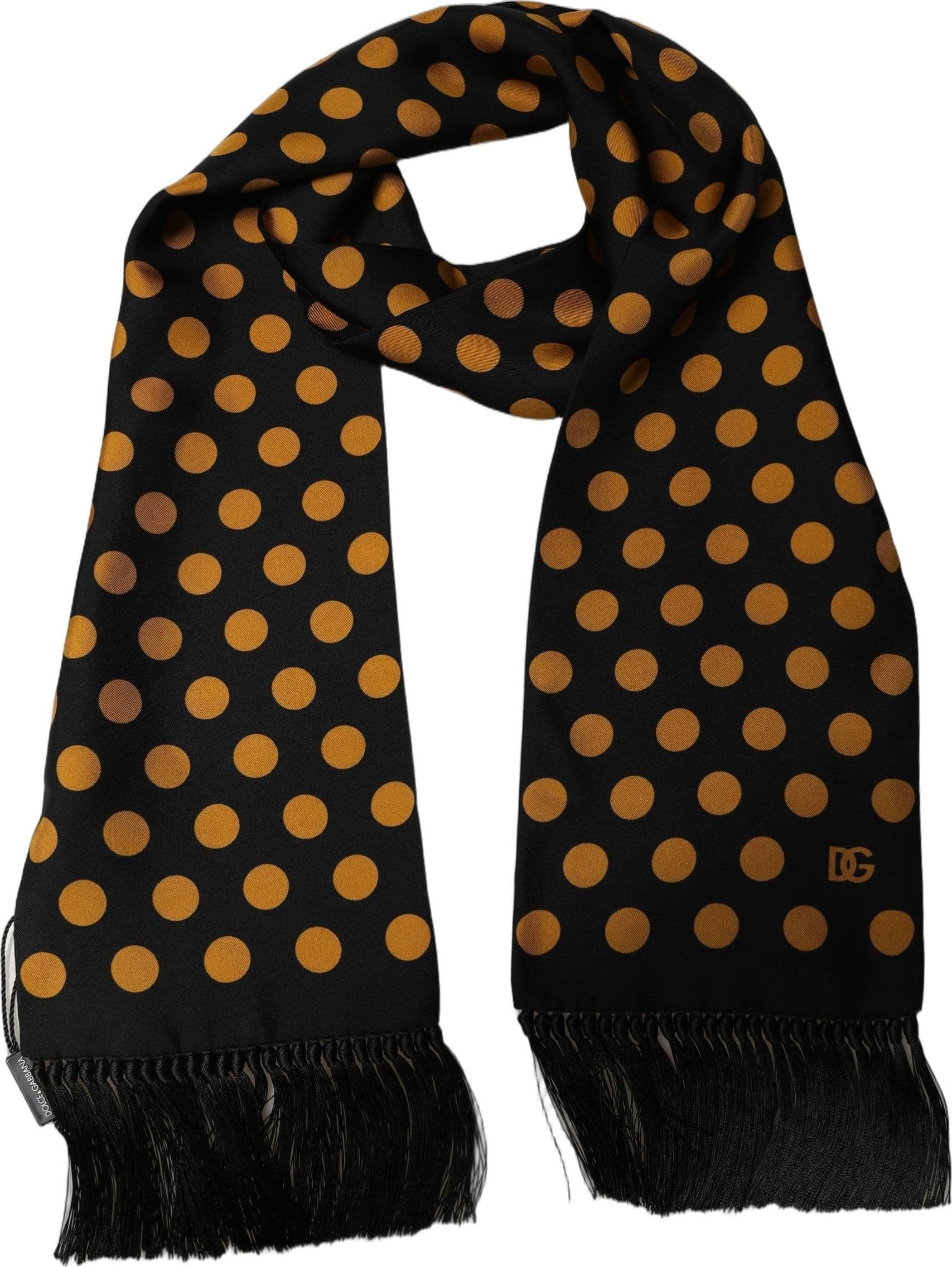 Dolce & Gabbana Men Black Orange Polka Dot Fringed Lace Stole Scarf - 2