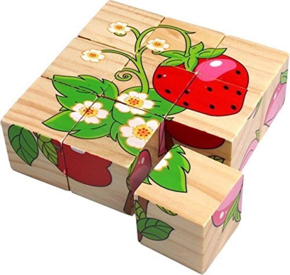 PUZZLE ROMPICAPO CUBI IN LEGNO PER BAMBINI DESIGN FRUTTA GIOCATTOLI EDUCATIVI 31589 - 7