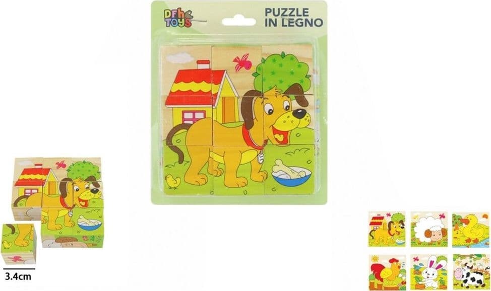 PUZZLE ROMPICAPO CUBI LEGNO PER BAMBINI DESIGN ANIMALI FATTORIA GIOCATTOLI EDUCATIVI 31586 - 2