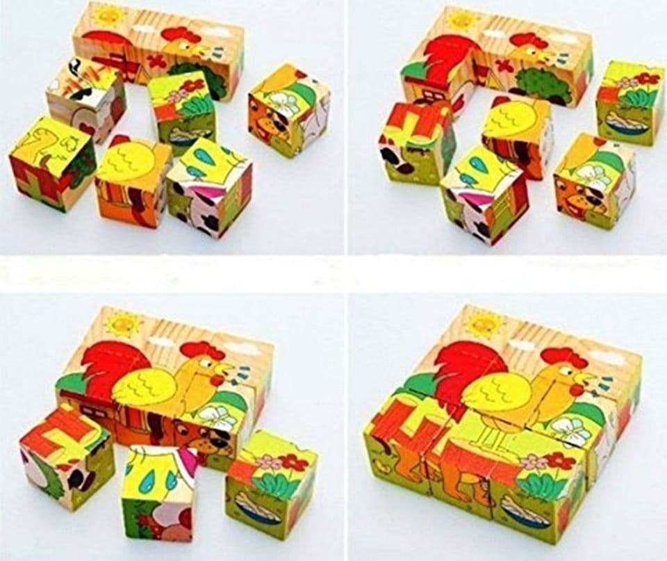 PUZZLE ROMPICAPO CUBI LEGNO PER BAMBINI DESIGN ANIMALI FATTORIA GIOCATTOLI EDUCATIVI 31586 - 4