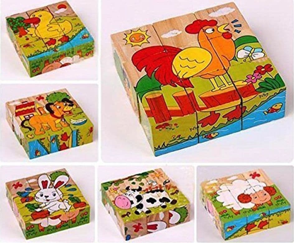 PUZZLE ROMPICAPO CUBI LEGNO PER BAMBINI DESIGN ANIMALI FATTORIA GIOCATTOLI EDUCATIVI 31586 - 5