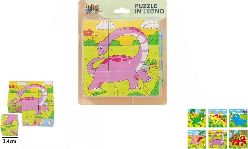 PUZZLE ROMPICAPO CUBI IN LEGNO PER BAMBINI DESIGN DINOSAURI GIOCATTOLI EDUCATIVI 31584 - 2
