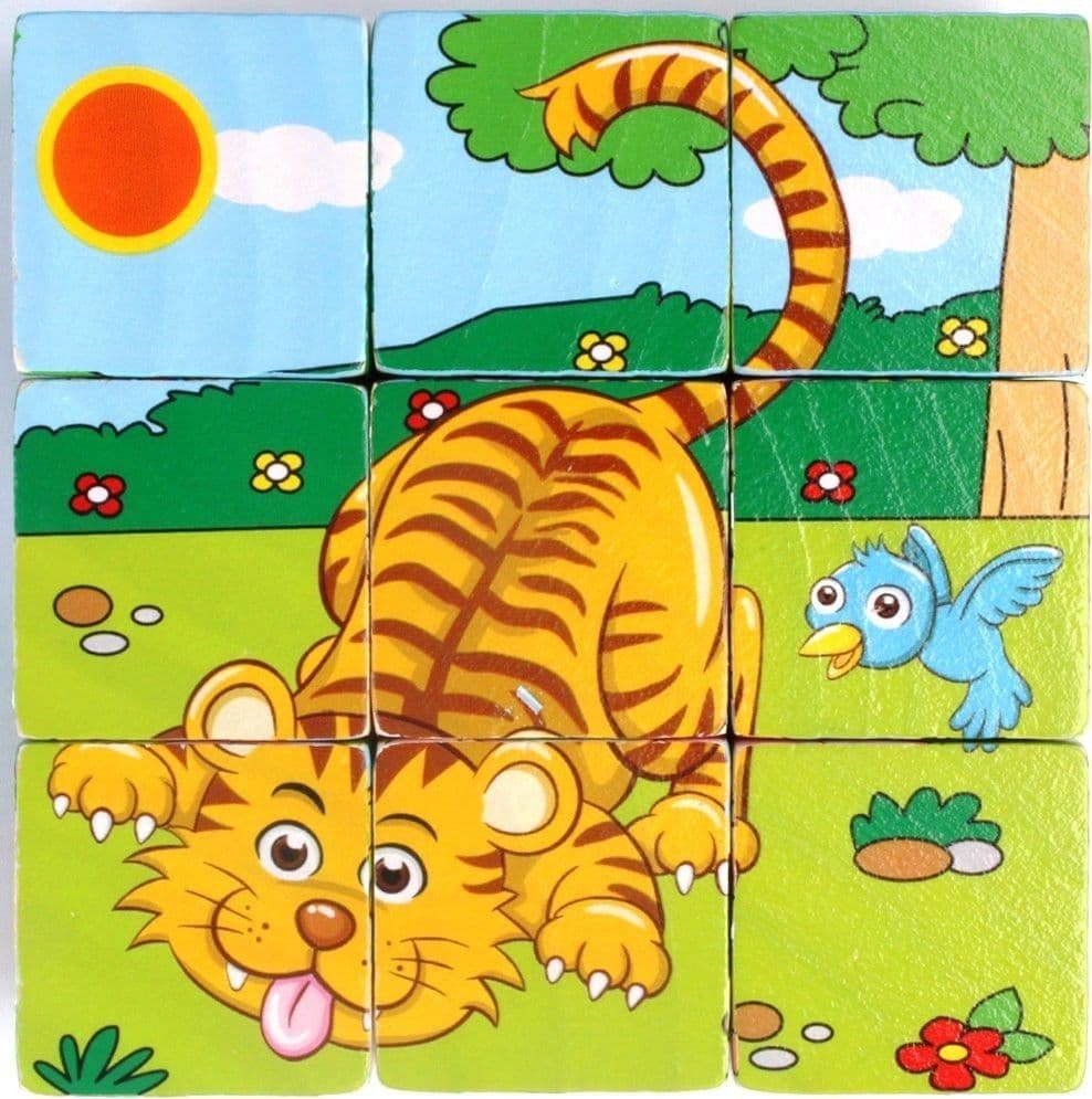 PUZZLE ROMPICAPO CUBI LEGNO BAMBINI DESIGN ANIMALI GIUNGLA SAVANA GIOCHI EDUCATIVI 31583 - 3