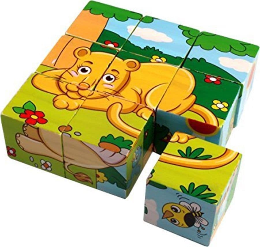 PUZZLE ROMPICAPO CUBI LEGNO BAMBINI DESIGN ANIMALI GIUNGLA SAVANA GIOCHI EDUCATIVI 31583 - 7
