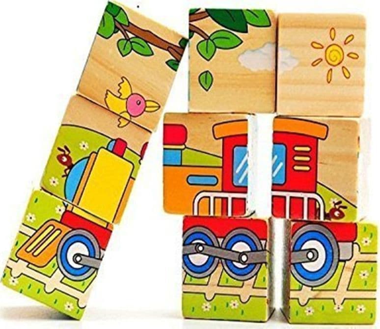 PUZZLE ROMPICAPO CUBI IN LEGNO PER BAMBINI DESIGN VEICOLI GIOCATTOLI EDUCATIVI 31588 - 4