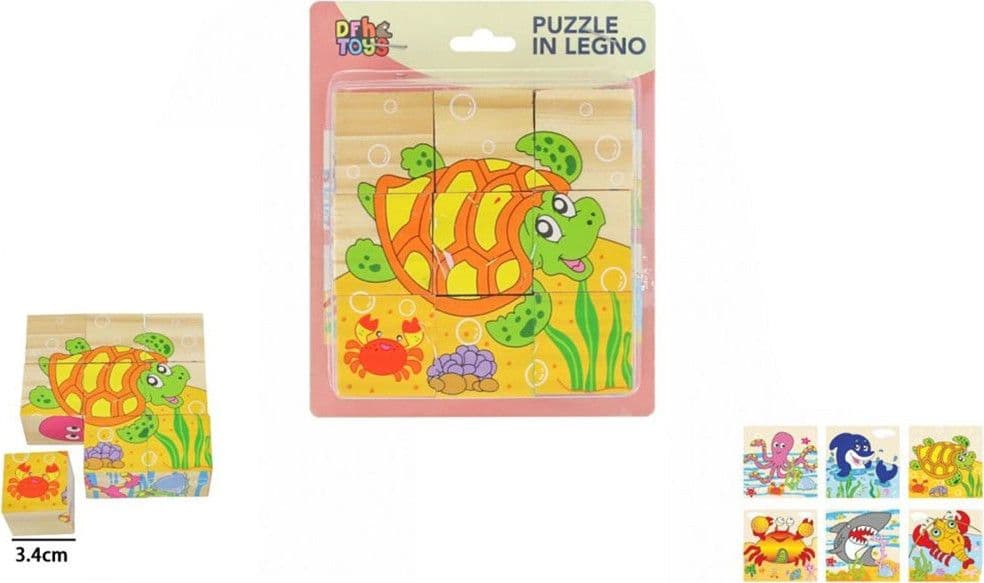 PUZZLE ROMPICAPO CUBI LEGNO PER BAMBINI DESIGN ANIMALI MARINI GIOCATTOLI EDUCATIVI 31587 - 2