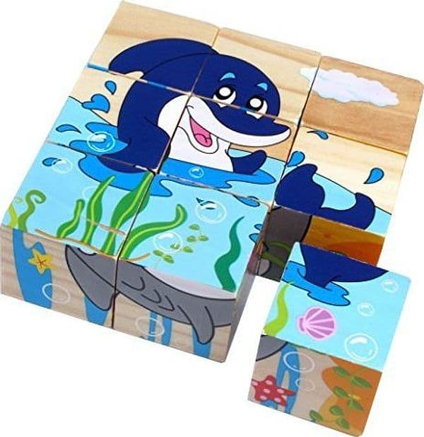 PUZZLE ROMPICAPO CUBI LEGNO PER BAMBINI DESIGN ANIMALI MARINI GIOCATTOLI EDUCATIVI 31587 - 4