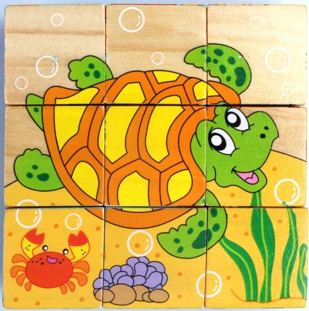 PUZZLE ROMPICAPO CUBI LEGNO PER BAMBINI DESIGN ANIMALI MARINI GIOCATTOLI EDUCATIVI 31587 - 5