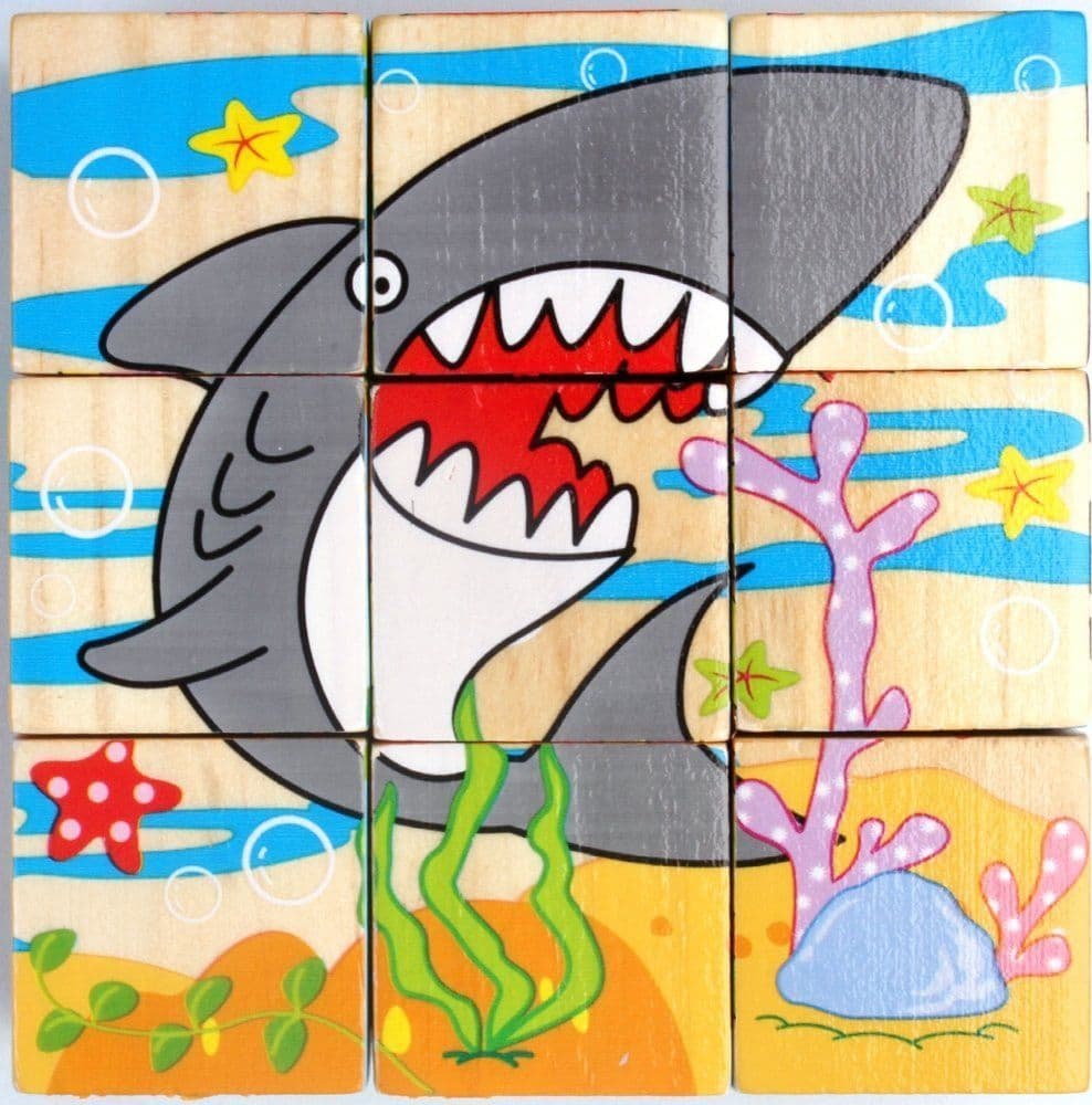 PUZZLE ROMPICAPO CUBI LEGNO PER BAMBINI DESIGN ANIMALI MARINI GIOCATTOLI EDUCATIVI 31587 - 6