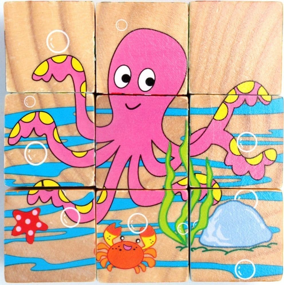 PUZZLE ROMPICAPO CUBI LEGNO PER BAMBINI DESIGN ANIMALI MARINI GIOCATTOLI EDUCATIVI 31587 - 7