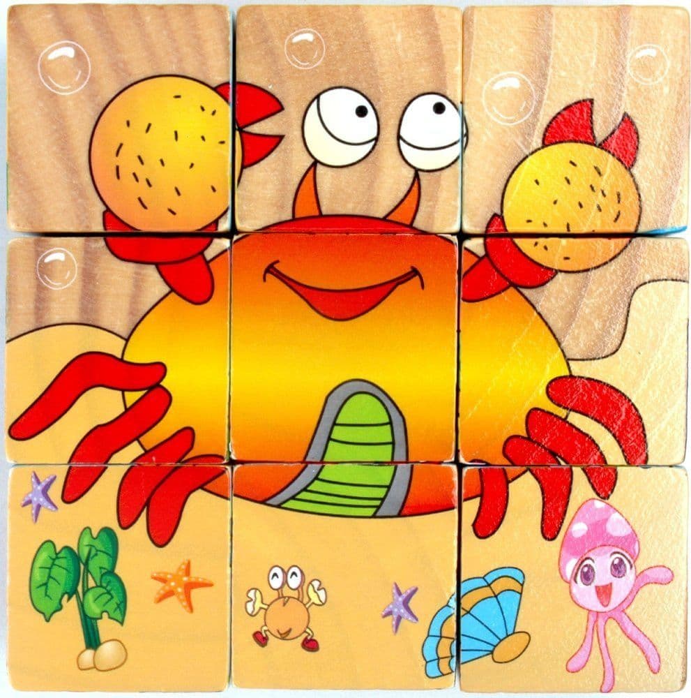 PUZZLE ROMPICAPO CUBI LEGNO PER BAMBINI DESIGN ANIMALI MARINI GIOCATTOLI EDUCATIVI 31587 - 8