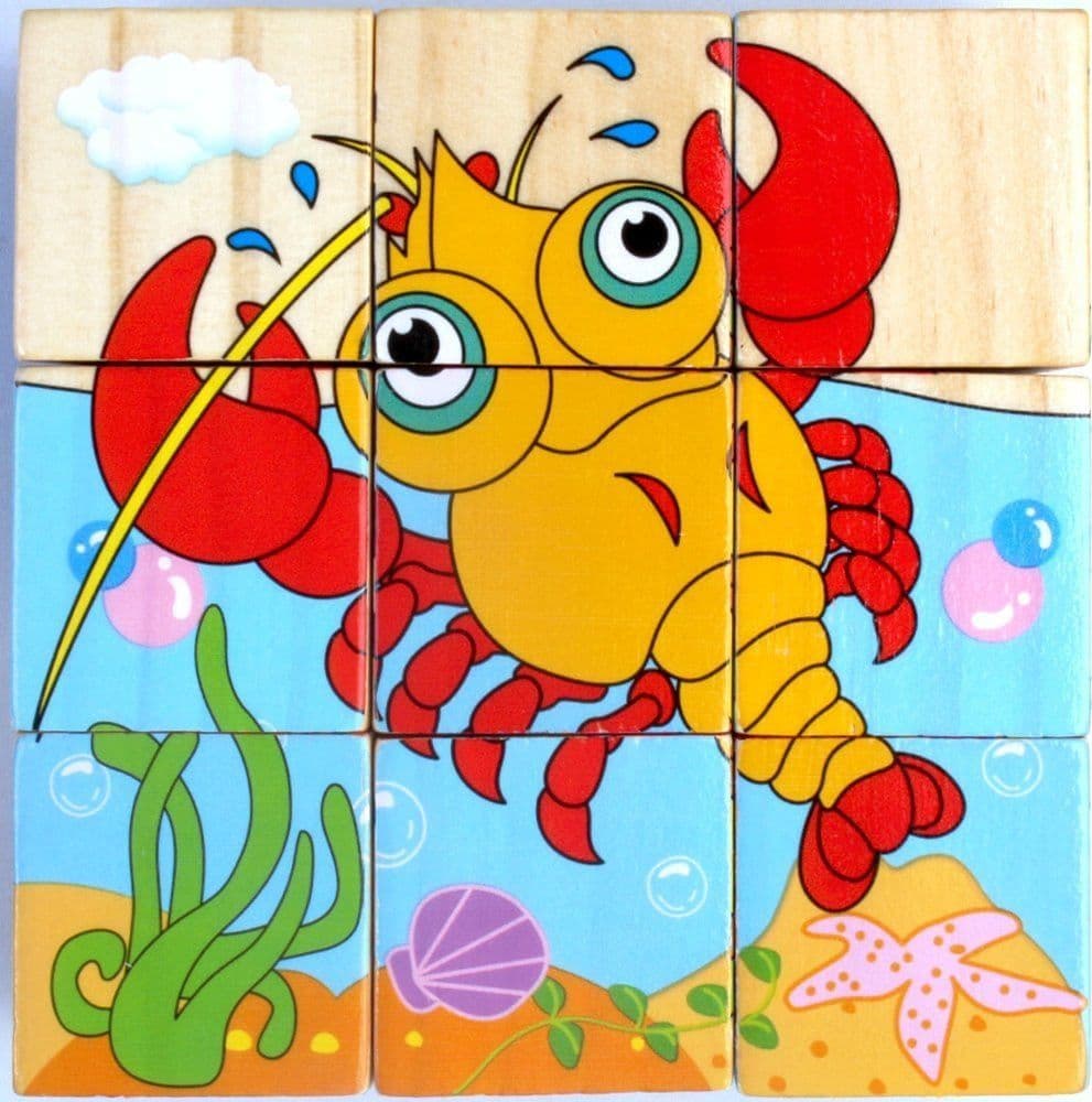 PUZZLE ROMPICAPO CUBI LEGNO PER BAMBINI DESIGN ANIMALI MARINI GIOCATTOLI EDUCATIVI 31587 - 9