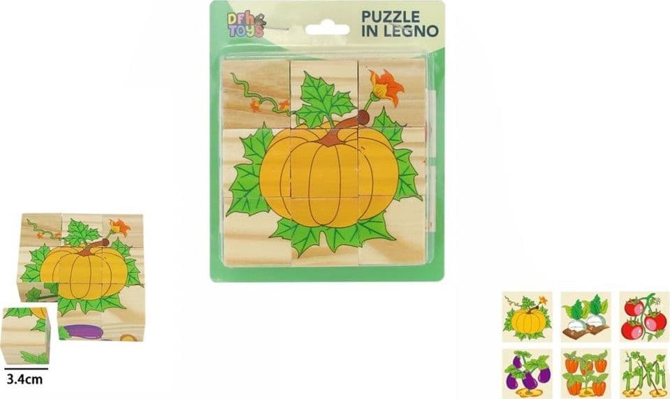 PUZZLE ROMPICAPO CUBI IN LEGNO PER BAMBINI DESIGN VERDURE GIOCATTOLI EDUCATIVI 31590 - 2
