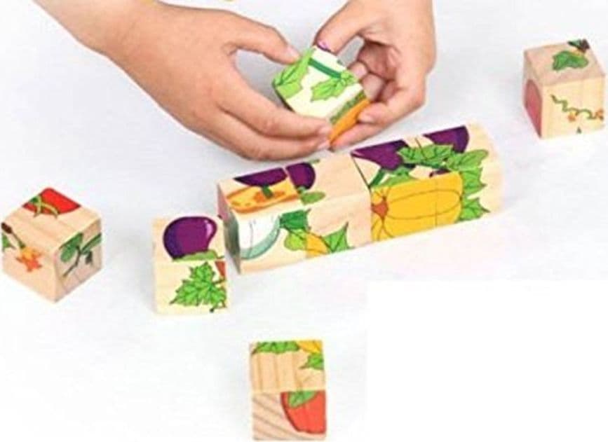 PUZZLE ROMPICAPO CUBI IN LEGNO PER BAMBINI DESIGN VERDURE GIOCATTOLI EDUCATIVI 31590 - 6