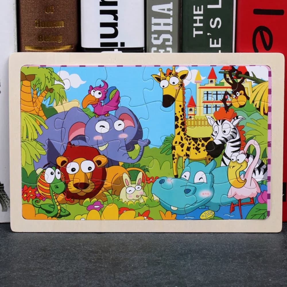 SET 2PZ PUZZLE EDUCATIVO IN LEGNO TEMA ANIMALI GIUNGLA GIOCO REGALO INFANZIA BAMBINI 07305 - 3
