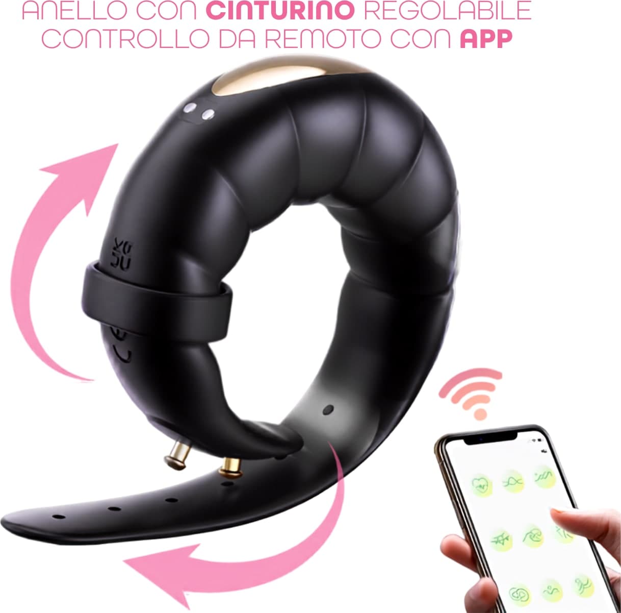 Anello Fallico per Pene Uomo Vibrante con App 9 Vibrazioni Cinturino Regolabile - 4