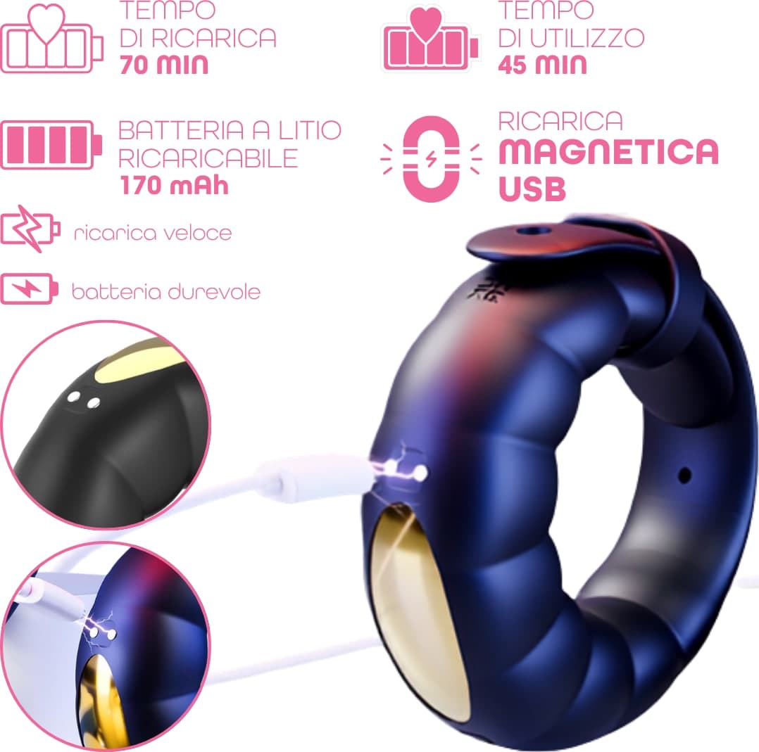 Anello Fallico per Pene Uomo Vibrante con App 9 Vibrazioni Cinturino Regolabile - 5