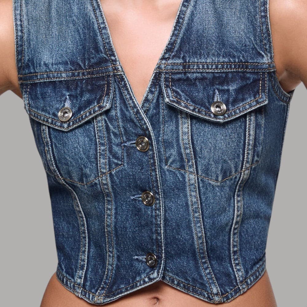 Gilet Liu Jo Elodie cropped in denim con chiusura a bottoni metallici - 3