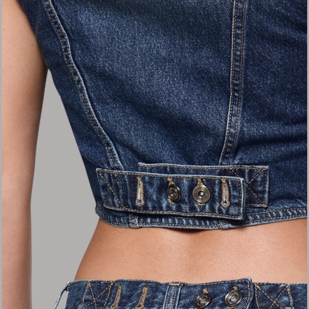 Gilet Liu Jo Elodie cropped in denim con chiusura a bottoni metallici - 4