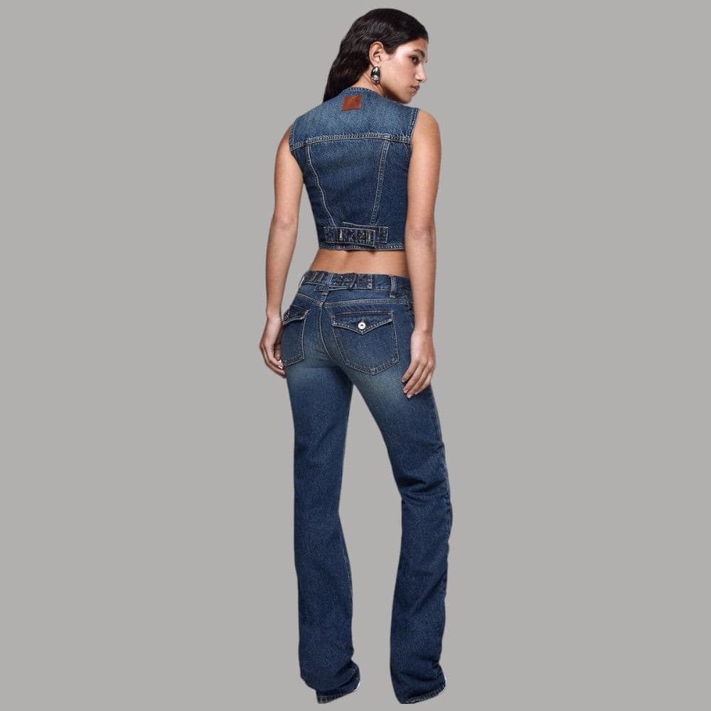 Gilet Liu Jo Elodie cropped in denim con chiusura a bottoni metallici - 6