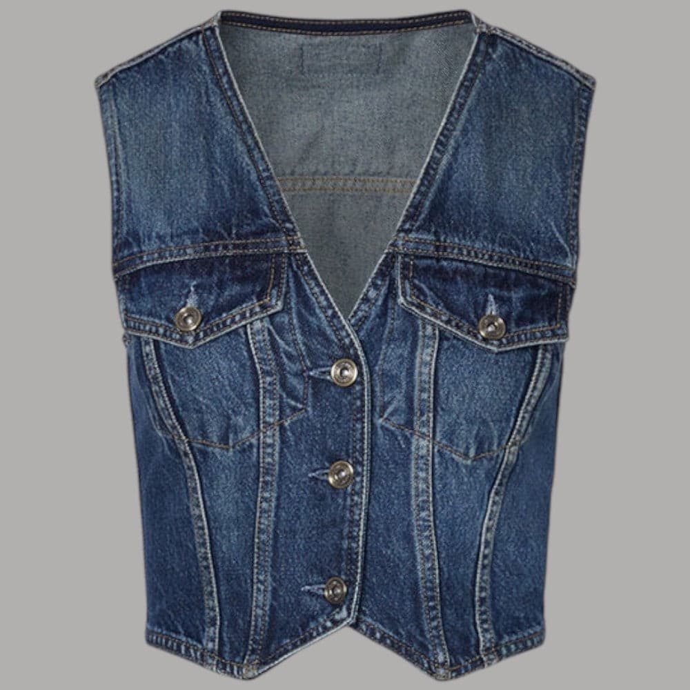 Gilet Liu Jo Elodie cropped in denim con chiusura a bottoni metallici - 7