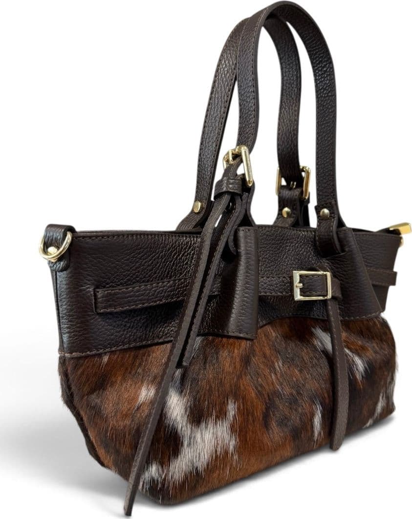 Modarno Borsetta Shopper doppio manico in vera pelle e cavallino lussuoso 33x10x18 cm - 2